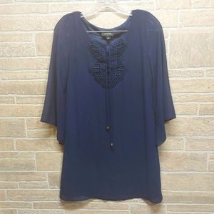 A Byer Navy blue lined sheer Boho Chic dress size Small